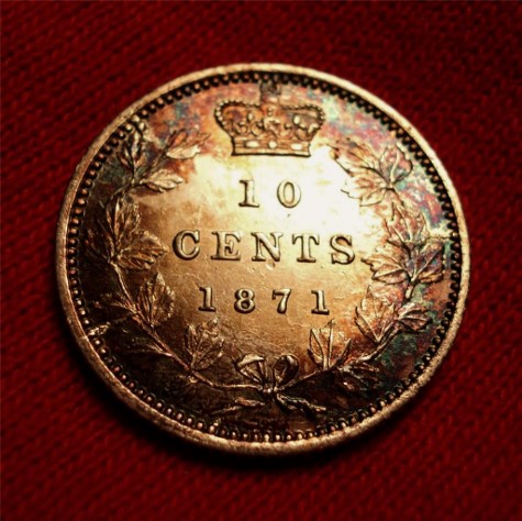 1871-Canada-Ten-Cent---Nice-Colours-&-Lots-Of-Die-Cracks-: